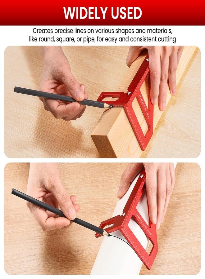 Serplex مسطرة رسم الخطوط من سيربلكس®، مسطرة نجارة على شكل حرف L، مسطرة رسم خطوط بزاوية 45° / 90°، علامات محفورة بالليزر، أداة قياس دقيقة من سبائك الألومنيوم، مسطرة نجارة بزاوية - Image 4